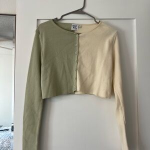 Princess Polly Women's Green and Cream Two Tone Cropped Cardigan Size 6